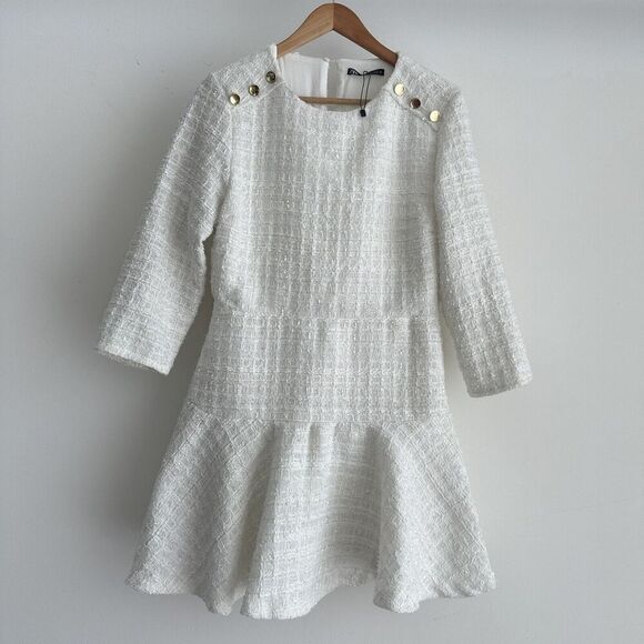 ZARA Tweed Dress Womens Large Peplum Structured Mini Elegant Old Money Ruffle - Picture 8 of 12